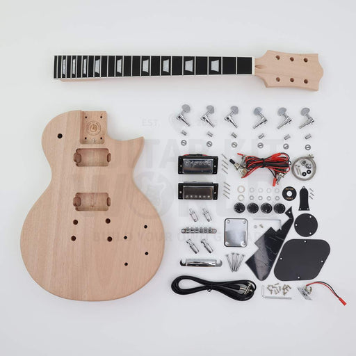 Bolt-on neck single-cutaway guitar kit with pre-wired electronics - complete kit with mahogany body, bound ebonized fretboard neck, hardware and pre-wired harness