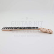 Bolt-on neck single-cutaway guitar kit with pre-wired electronics - neck angled view