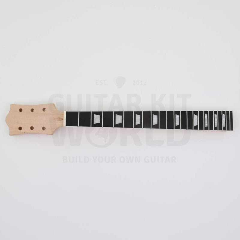 Bolt-on neck single-cutaway guitar kit with pre-wired electronics - mahogany neck with bound ebonized fretboard and white pearloid trapezoid inlays