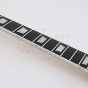 Bolt-on neck single-cutaway guitar kit with pre-wired electronics - fretboard close-up with white binding and white pearloid trapezoid inlays