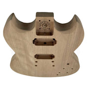 Devil-Horn guitar kit unfinished mahogany body, front with humbucker routes - Guitar Kit World