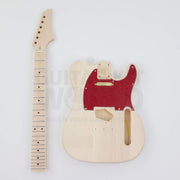 Gold hardware single-cutaway electric guitar kit, body with red pearloid pickguard and bound maple neck