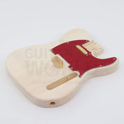 Gold hardware single-cutaway electric guitar kit, body front and side with the output jack hole