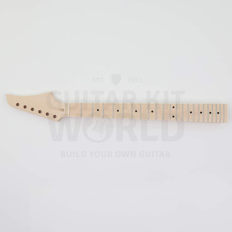 Gold hardware single-cutaway electric guitar kit, bound maple fretboard with black dot inlays, 22 frets