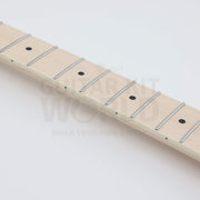 Gold hardware single-cutaway electric guitar kit, maple fretboard binding and black dot inlays close-up