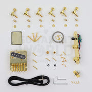 Gold hardware single-cutaway electric guitar kit, gold tuners, bridge, control plate and electronics