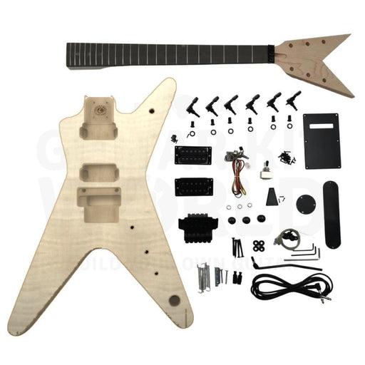 Heavy Metal guitar kit with flame maple top, ebonized fretboard and black hardware, complete kit - Guitar Kit World