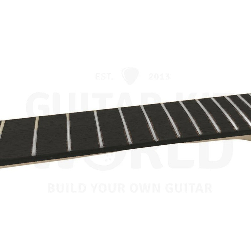 Ebonized fretboard close-up with frets and no inlays - Guitar Kit World