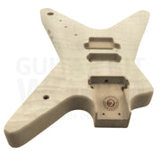 Flame maple top Heavy Metal body at an angle, humbucker routes and neck pocket - Guitar Kit World