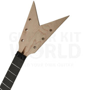 Maple fork tail headstock with black locking nut and plain ebonized fretboard - Guitar Kit World