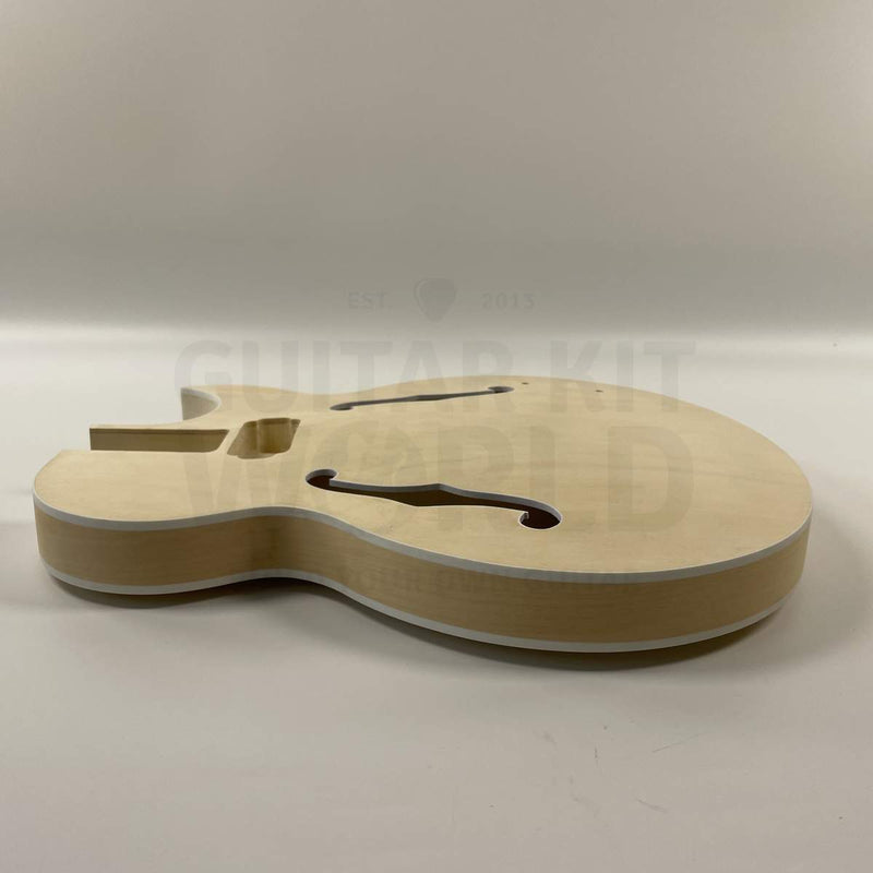 Hollow body guitar kit body side profile showing depth