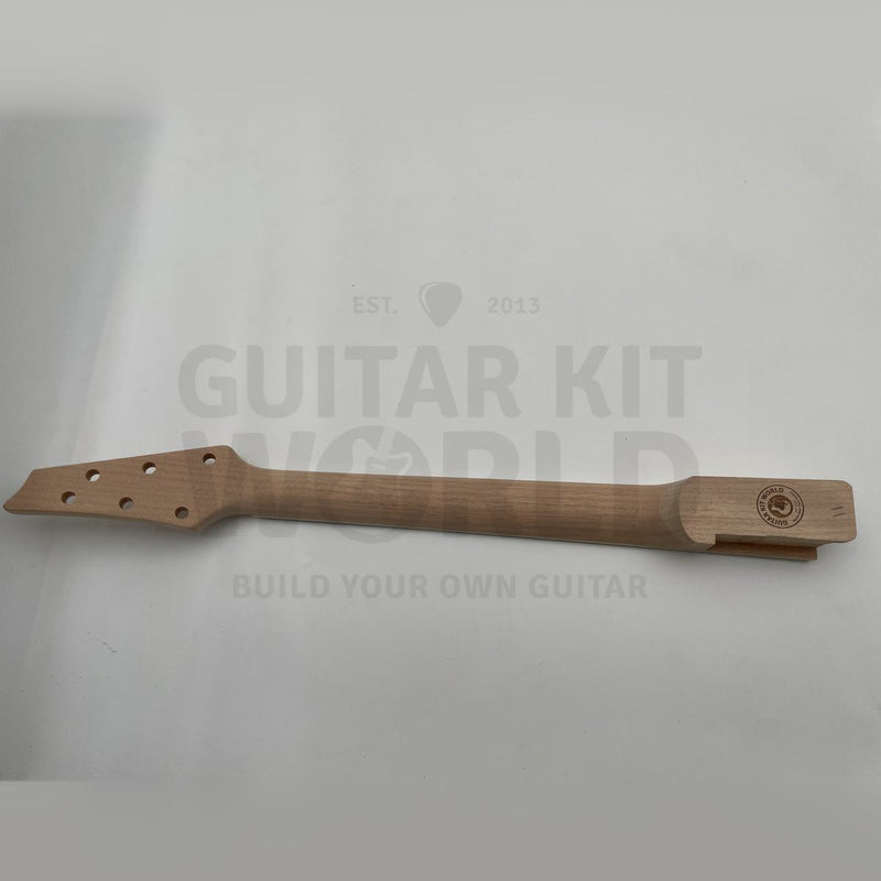 Back of the flamed maple Hookline kit's mahogany set-in neck and heel tenon - Guitar Kit World