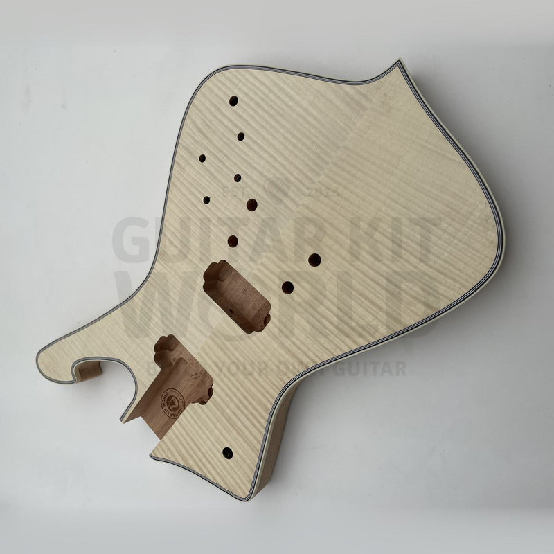 Flamed maple Hookline body with the routed set-in neck pocket - Guitar Kit World