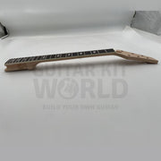 Angled rosewood fretboard of the flamed maple kit with parallelogram inlays - Guitar Kit World