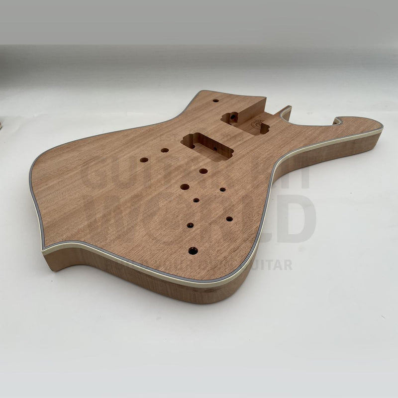 Mahogany Hookline body edge showing the multi-ply ivory binding - Guitar Kit World