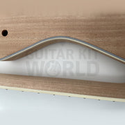 Close-up of the multi-ply ivory body binding and bound fretboard edge - Guitar Kit World