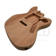 Mahogany offset body electric guitar kit with maple neck and fretboard, neck pocket with Guitar Kit World stamp