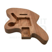 Mahogany offset body electric guitar kit with maple neck and fretboard, neck pocket with Guitar Kit World stamp