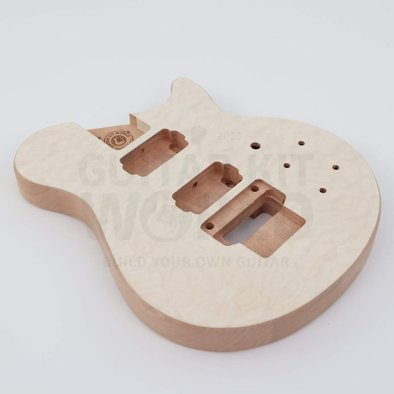 NI-RMFB-5264 body at an angle showing the pickup and tremolo cavities - Guitar Kit World