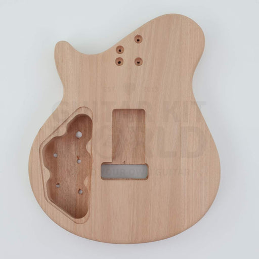 Mahogany back of the NI-RMFB-5264 body: four neck screw holes, control cavity and spring cavity - Guitar Kit World