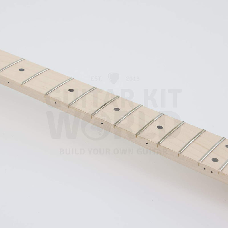 Fretted maple fretboard close-up with dot inlays on the NI-RMFB-5264 neck - Guitar Kit World