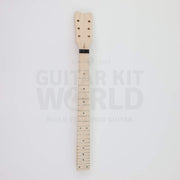 Front of the NI-RMFB-5264 maple neck: maple fretboard, dot inlays and black locking nut - Guitar Kit World