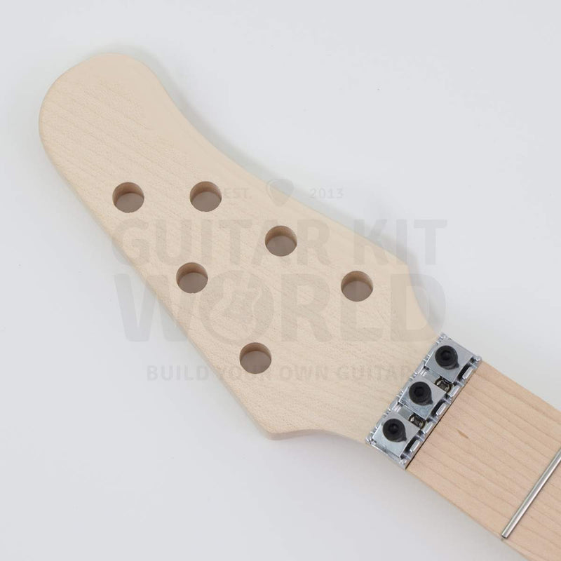 Marblo double-locking tremolo quilted maple DIY guitar kit, 3+3 headstock with pre-installed locking nut