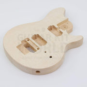 Marblo double-locking tremolo quilted maple DIY guitar kit, body at an angle showing the quilted maple top