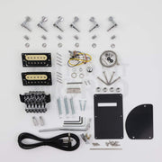 Marblo double-locking tremolo quilted maple DIY guitar kit, hardware and electronics: tremolo, humbuckers, tuners, covers
