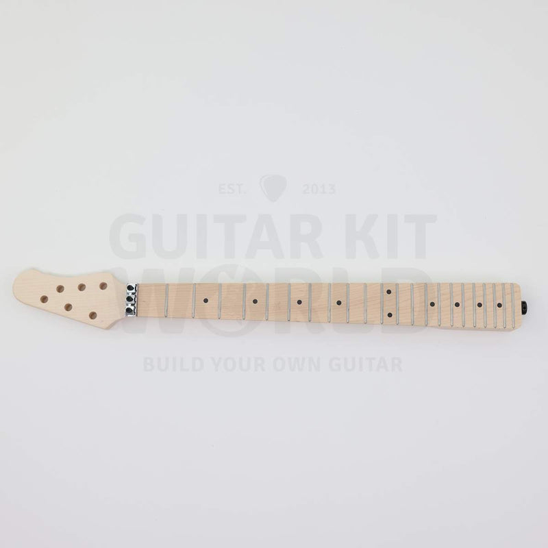 Marblo double-locking tremolo quilted maple DIY guitar kit, maple neck and fretboard, 22 frets, dot inlays and 3+3 headstock