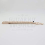 Marblo double-locking tremolo quilted maple DIY guitar kit, maple neck side view with side dots