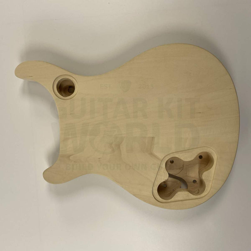 Guitar Kit World - PR-style Semi-Hollow DIY Guitar Kit - Guitar body back view showing control cavity and wood grain