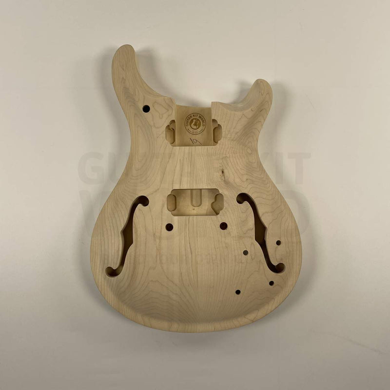 Guitar Kit World - PR-style Semi-Hollow DIY Guitar Kit - Guitar body front view showing pickup cavities