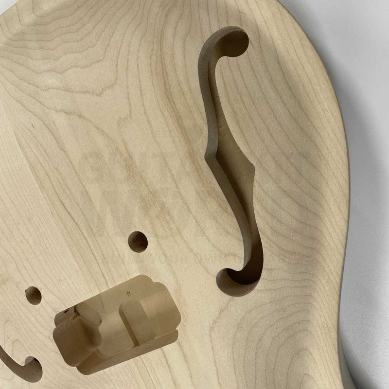 Guitar Kit World - PR-style Semi-Hollow DIY Guitar Kit - F-hole closeup showing semi-hollow construction