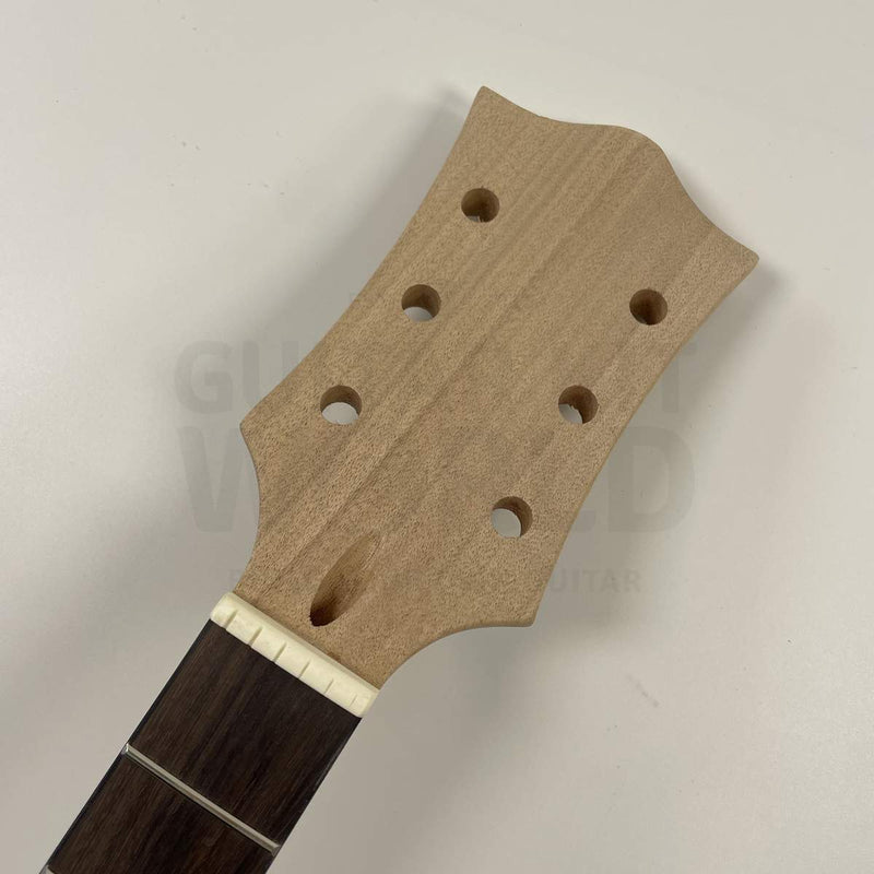 Guitar Kit World - PR-style Semi-Hollow DIY Guitar Kit - Headstock closeup showing tuner holes