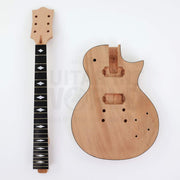 Single-cutaway guitar kit mahogany body and set neck with ebonized fretboard side by side