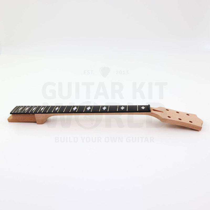 Side view of the set neck showing the tenon and ebonized fretboard