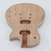 Single-cutaway guitar kit body front, mahogany, routed for two humbuckers, multi-ply binding