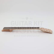 Side view of the set neck showing the long tenon and bound fretboard