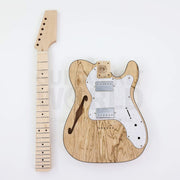 Spalted maple semi-hollow guitar kit with two humbuckers, body front and maple neck