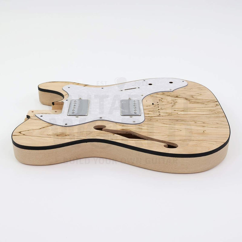 Spalted maple semi-hollow guitar kit with two humbuckers, body side profile
