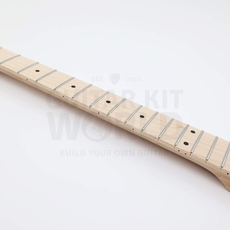 Spalted maple semi-hollow guitar kit with two humbuckers, maple fretboard with black dot inlays