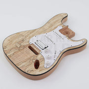 Spalted maple top double-cutaway guitar kit, HSS pickguard with one humbucker and two single-coils