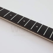 Spalted maple top double-cutaway guitar kit, close-up of the fretboard dot inlays