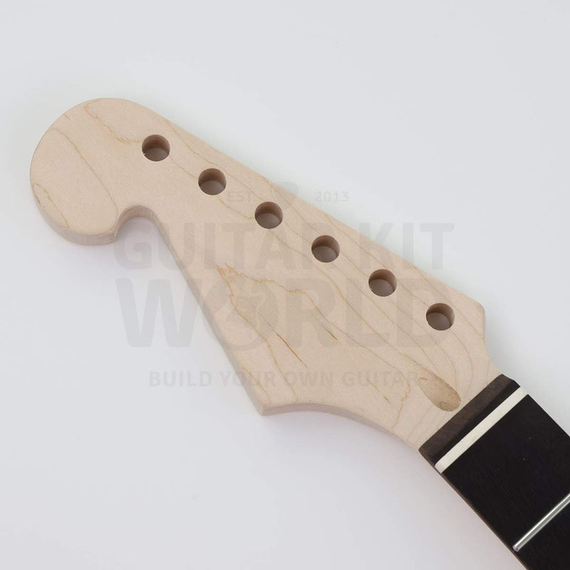 Spalted maple top double-cutaway guitar kit, reverse 6-in-line headstock with bone nut