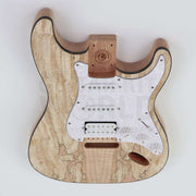 Spalted maple top double-cutaway guitar kit, spalted maple top with black binding and white pearl pickguard