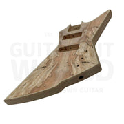 Spalted maple veneer bass body, angled view of the top and output jack - Guitar Kit World