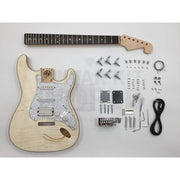 Ash ST style guitar kit with Flame Maple Veneer, Maple Skunk Stripe Neck - Guitar Kit World