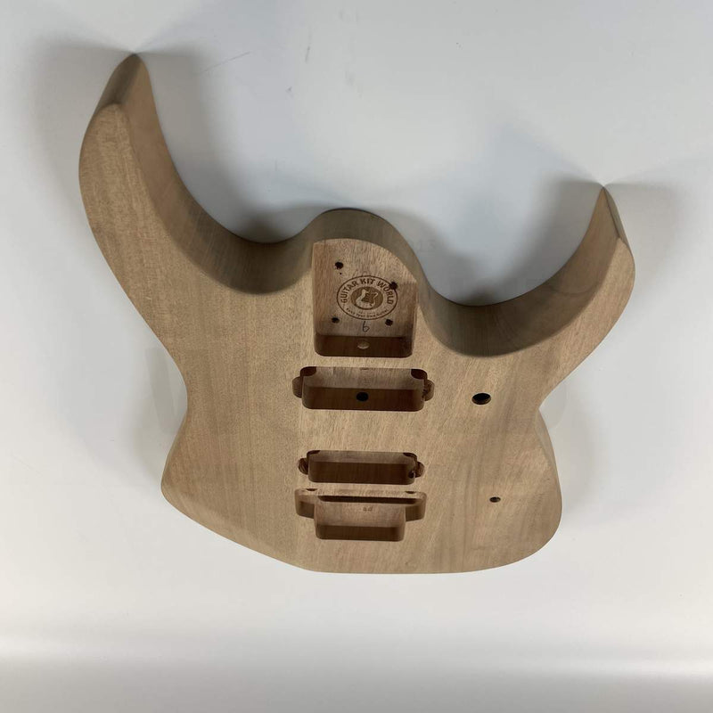 Guitar Kit World - Super ST-style Tree of Life DIY Guitar Kit - Guitar body front view showing pickup cavities
