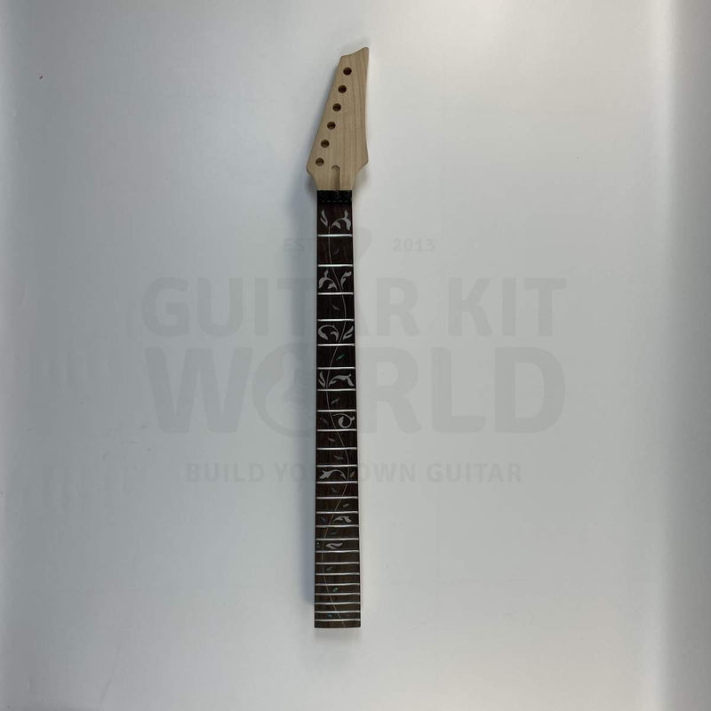 Guitar Kit World - Super ST-style Tree of Life DIY Guitar Kit - Neck front view with full fretboard